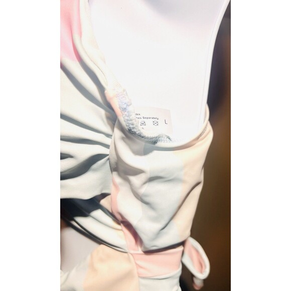 Women’s One Piece Cut-Out Wrap Tie Back Swimsuit - Pastel -  L - Picture 4 of 4